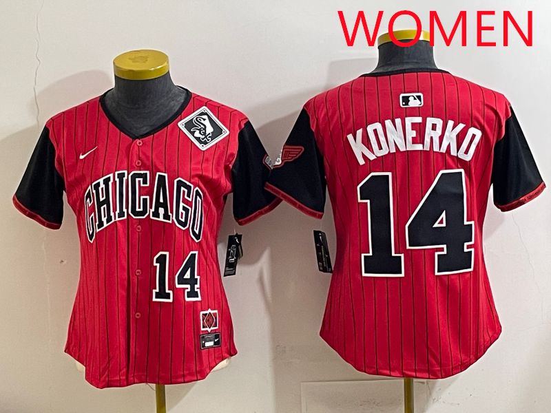 Women 2025 Chicago White Sox #14 Konerko Red Stripe Joint Name Nike MLB Jersey style 7